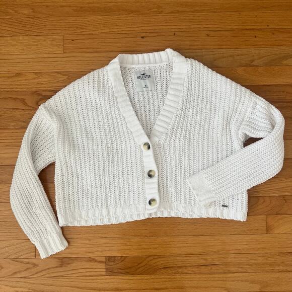 Hollister White Chenille Cropped Cardigan Sweater M Cute Summer Layer - Picture 2 of 9